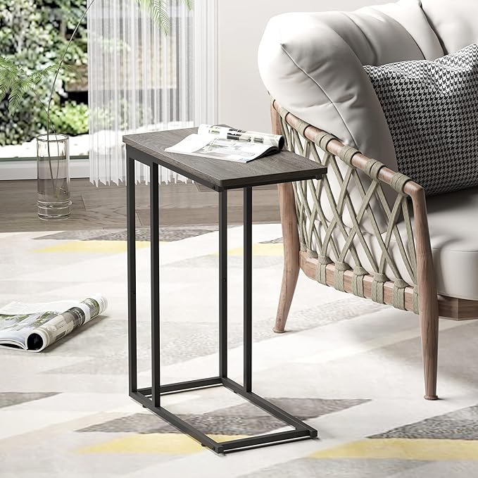 Yusong Small C Shaped End Table, Slim Narrow Couch Side Tables Slide Under Sofa - Image 2