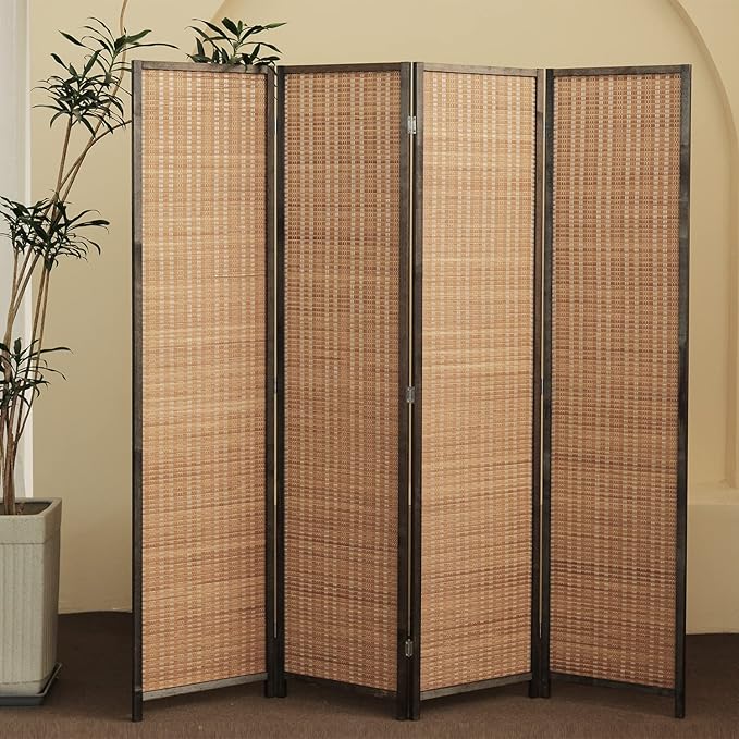 4 Panel Room Divider and Folding Screen Room Divider, Bamboo Room Divider Screen - Image 2
