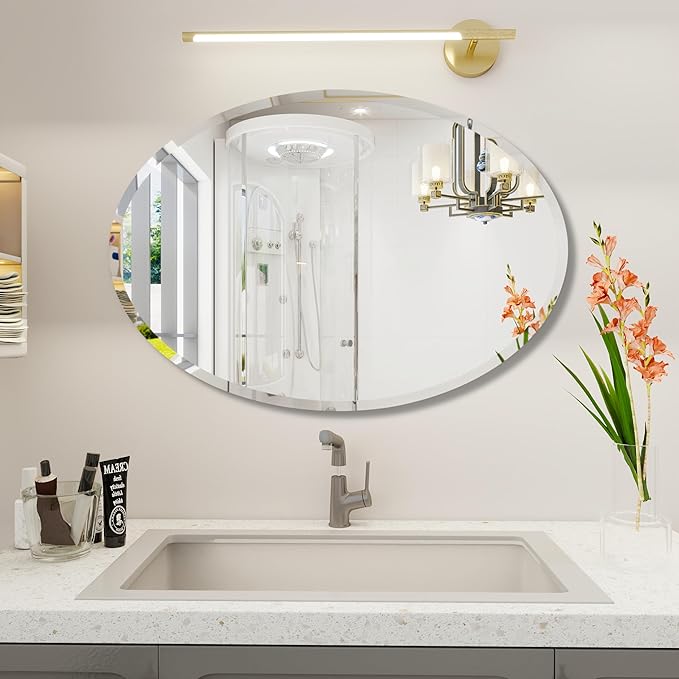 Oval Bathroom Mirror, 28X40 inch Oval Frameless Mirror, Frameless Mirrors by WALLMOUNTEDMIRRORS