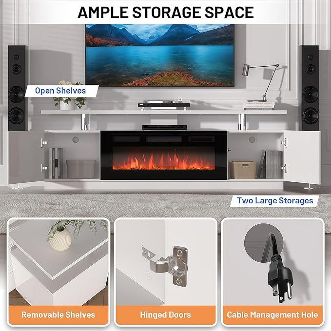 70" Fireplace TV Stand for TVs Up to 80", Entertainment Center - Image 3