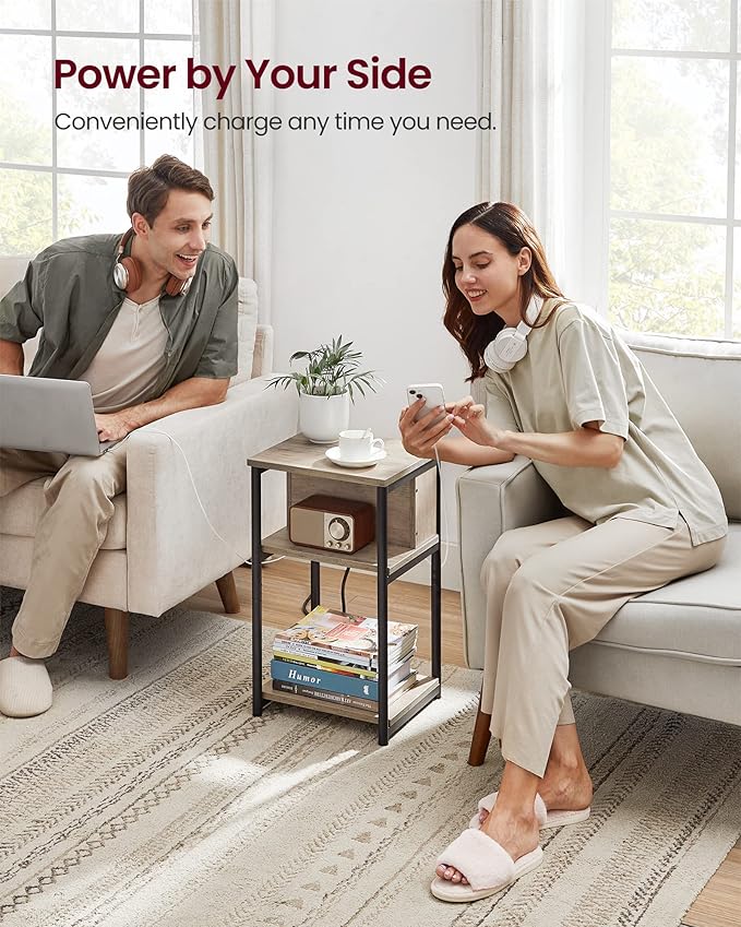 VASAGLE Side Table with Charging Station, 3-Tier End Table with USB Ports and - Image 4