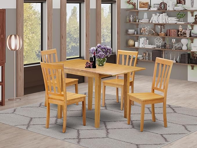 East West Furniture NDAN5-OAK-W 5 Piece Dining Table Set - Image 2