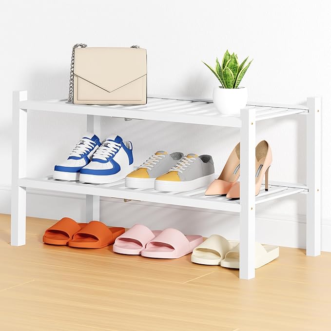 Smiry Shoe Rack, 2 Tier Thick Bamboo Shoe Organizer, Stackable Free Standing by Smiry