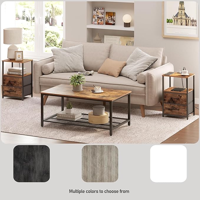 TUTOTAK End Table with Charging Station, Side Table with 2 USB Ports and Outlets - Image 8