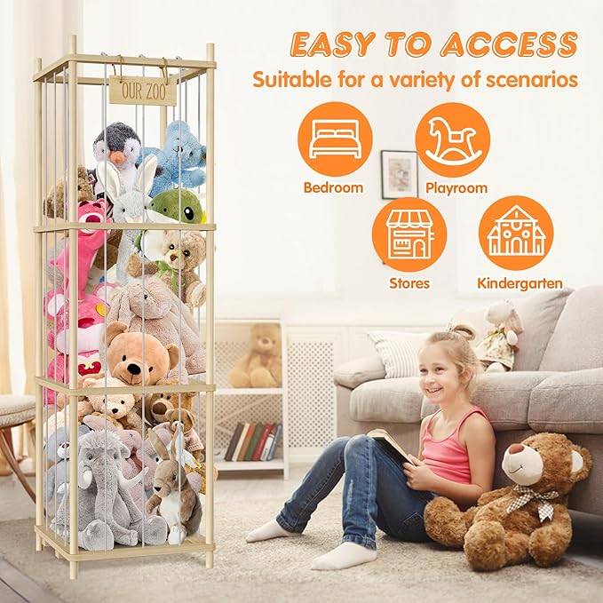 Stuffed Animal Storage, Wood Stuffed Animal Zoo Storage, 54 inch Large Plushy - Image 7