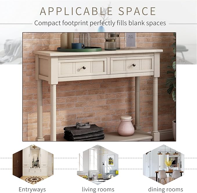 Bellemave Console Table with Drawers, Retro Entryway Table with 2 Drawers and - Image 4