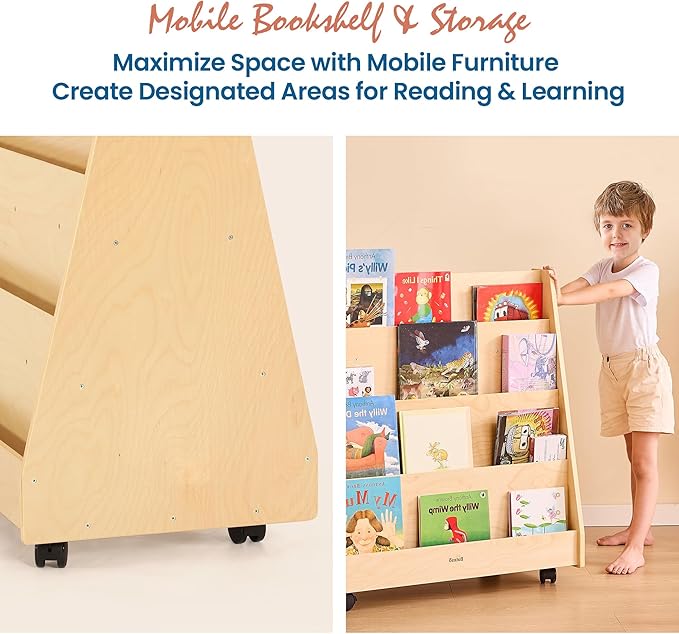 Kids Bookshelf for Toddlers and Babies, Double-Sided Wooden Montessori - Image 5
