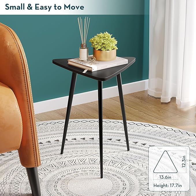 SAYGOER Small Black Side Table, Triangle End Table, Modern Narrow Bedside Table - Image 3