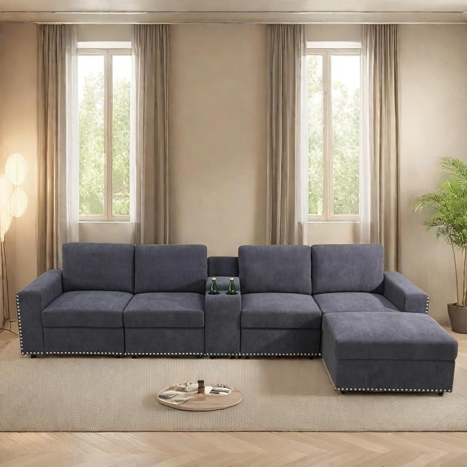 Modular Sectional Sofa Living Room Ottoman, U-Shaped Modern Couches - Image 3