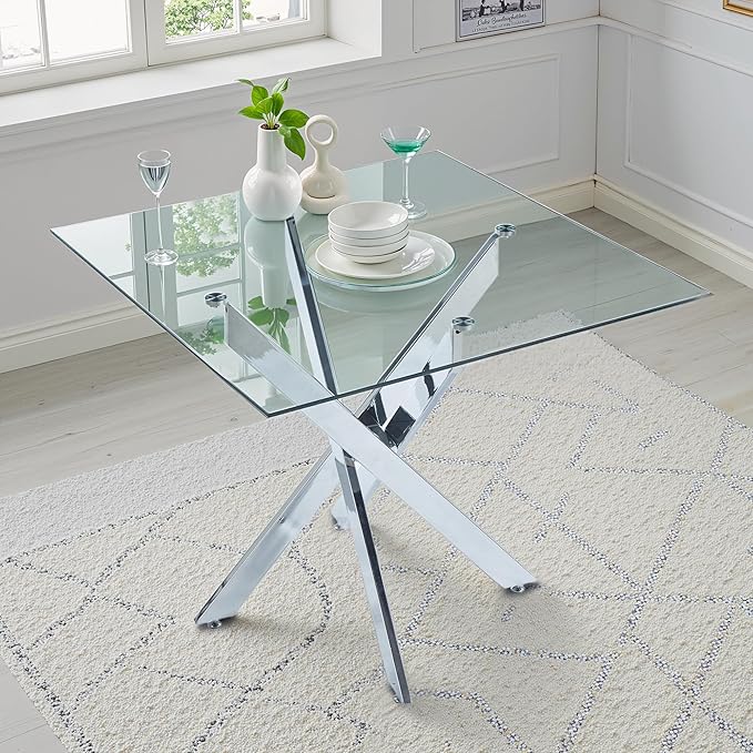 Dining Table for 4 Modern 35.43" Rectangular Glass Dining Table Kitchen & by LynginsCreativeLife