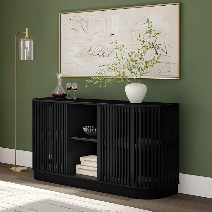 Plank+Beam Contour Wood TV Stand, Two Door Solid Wood Entertainment Console by PlankBeam
