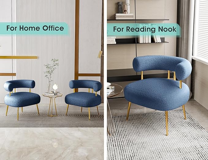 Mid Century Sherpa Boucle Accent Chair, Round Upholstered Barrel Arm Chair - Image 5
