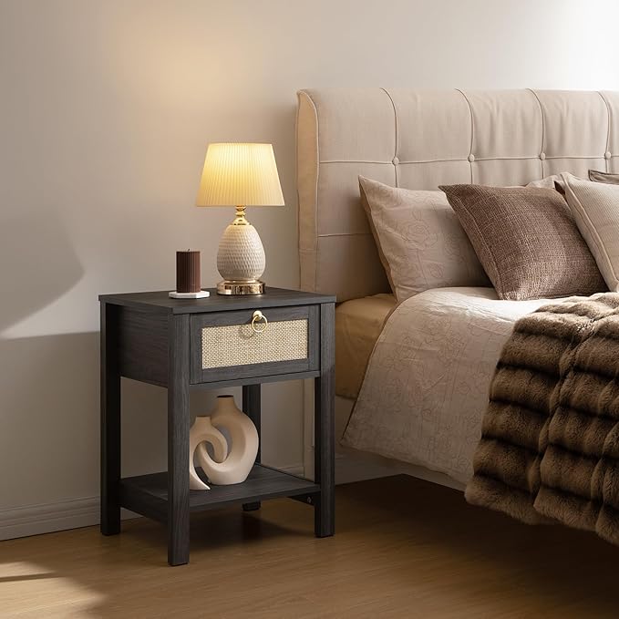SICOTAS Rattan Nightstand, Rattan Decor Drawer - Image 3