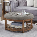 24KF Large Round Upholstered Tufted Linen Ottoman Coffee Table, Large Footrest by WEMARTHOMEDECOR