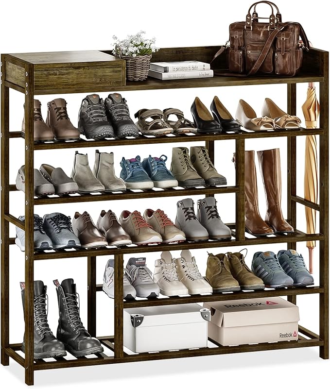 Bamworld Shoe Rack for Front Door Entrance Bamboo Shoe Organizer by Bamworld