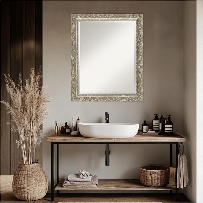 Amanti Art Bathroom Mirror for Over Sink, 27x33 Filigree Silver Rectangle - Image 4