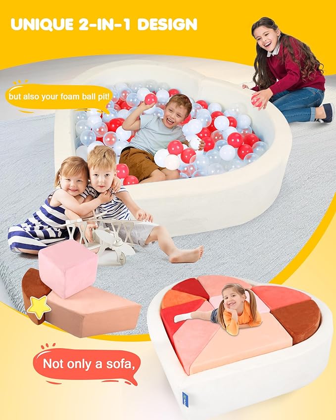 Kids Play Couch, 2-in-1 Heart-Shape Kids Plays Sofa - Image 2
