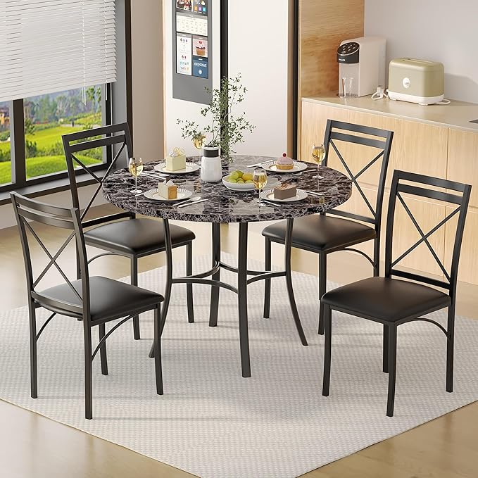 VECELO 36" Round Dining Table for 4, Faux Marble Dinette - Image 6