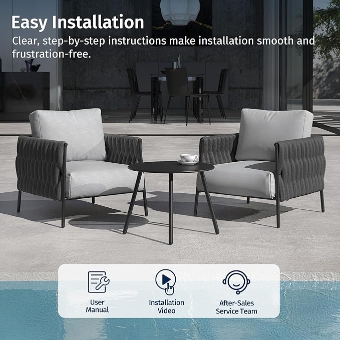 EAST OAK 3-Piece Patio Furniture Set | Armchairs & Coffee Table | Outdoor - Image 8