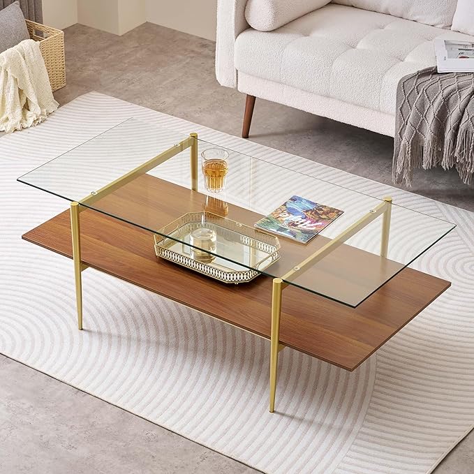 X-Large Rectangle Glass Coffee Table, Mid-Century Modern Design, by LumFurn