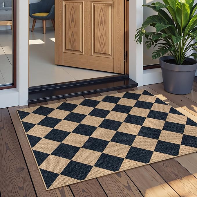 Lahome Checkered Easy Jute Kitchen Rug, 2x3 Front Door Mat Non Slip Washable - Image 6