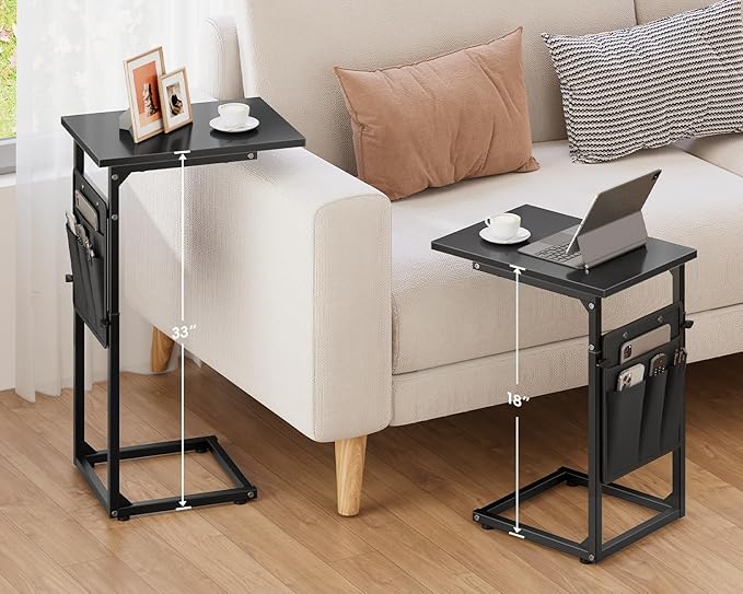 VAGUSICC C Shaped End Table, Adjustable Height Sofa Table Small Couch Side - Image 3