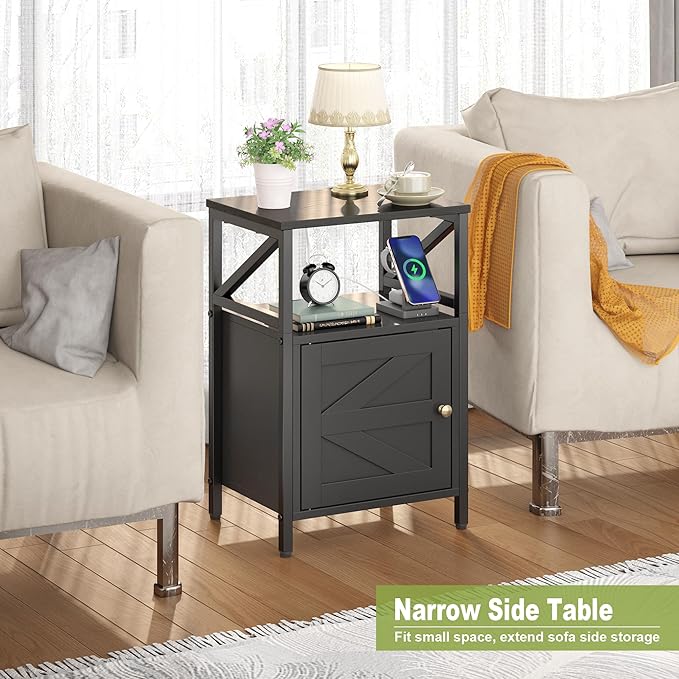 Farmhouse Side Table with Charging Station -3-Tier USB Ports & Outlets End Table - Image 3