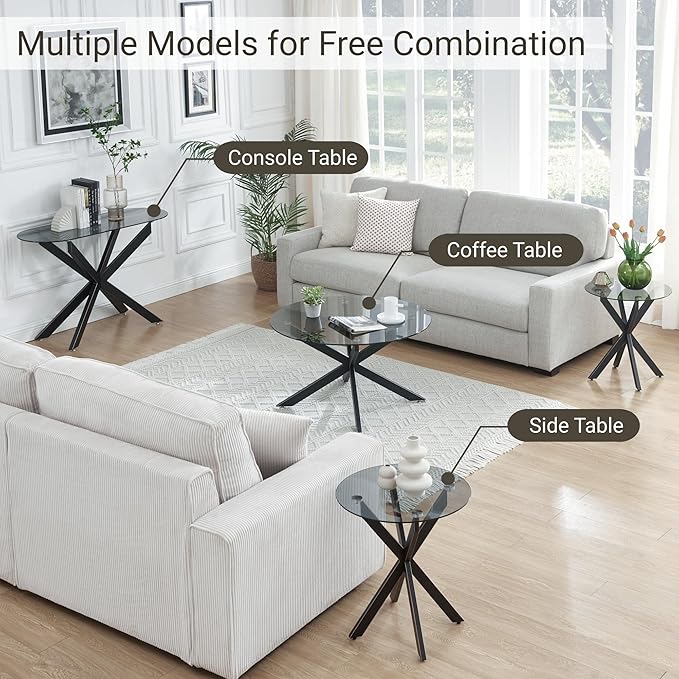 Modern Glass End Table, Small Round Side Table - Image 5