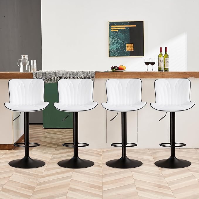 YOUNIKE White Bar Stools Set of 4 Modern Swivel Counter Height Bar Chair by YOUNIKE