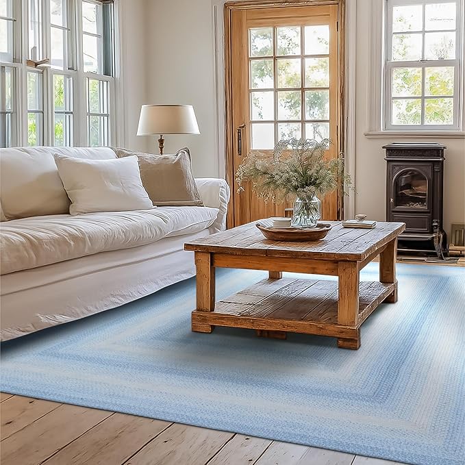 Homespice Sky Blue Jute Braided Rope Rug, 5x8' Rectangle by Homespice