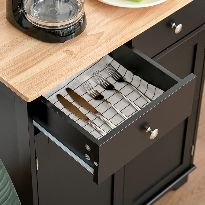 HOMCOM Sideboard with Solid Wood Countertop, Modern Kitchen Storage Cabinet - Image 9