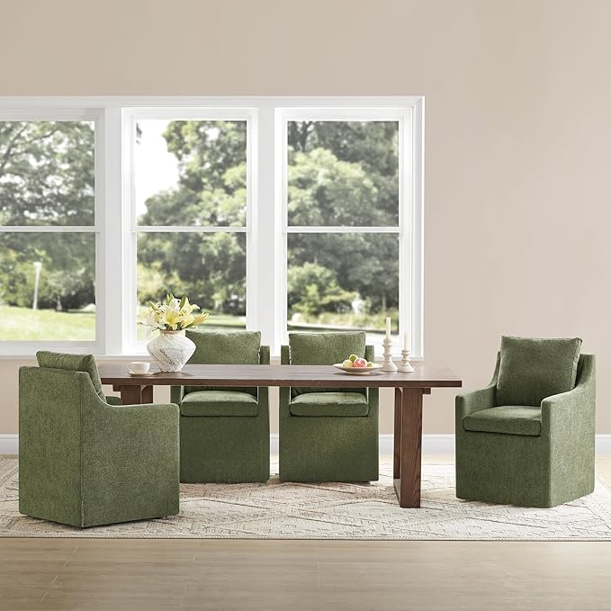 Upholstered Dining Chairs with Casters No Assembly Modern Accent Armchair with - Image 7