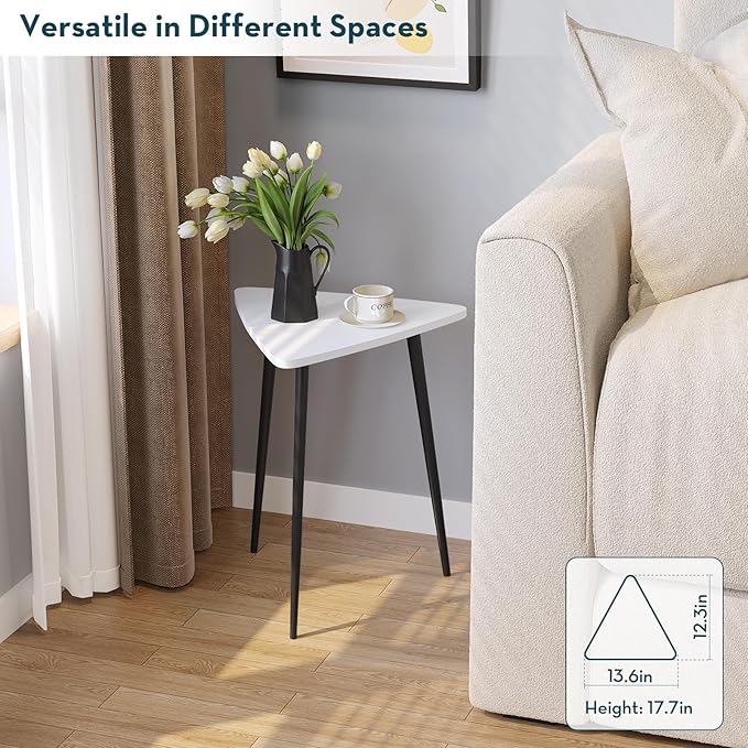 SAYGOER White Side Table Small Triangle End Tables Modern Narrow Sofa Table - Image 5
