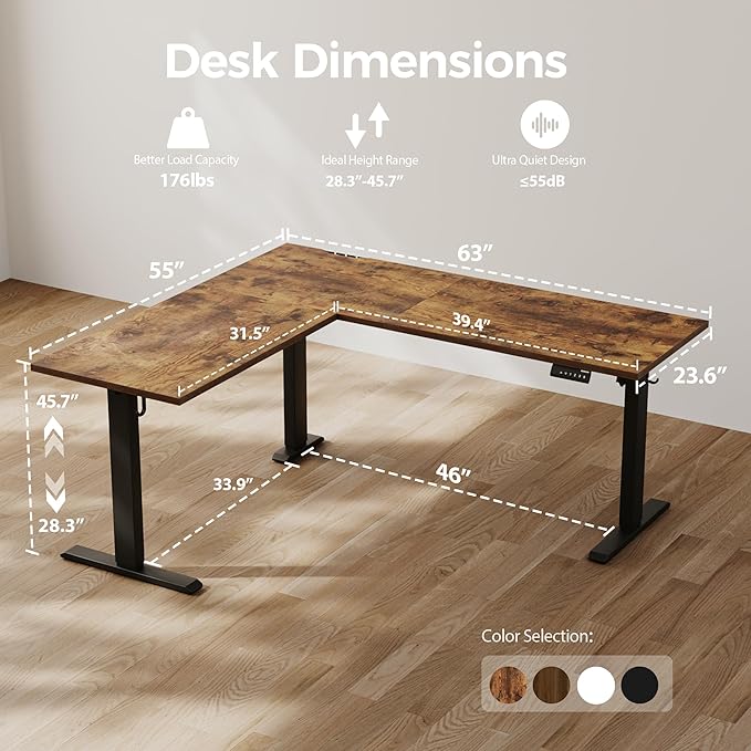 Agilestic 63 x 55 Inch L Shaped Standing Desk Adjustable Height, Corner - Image 2