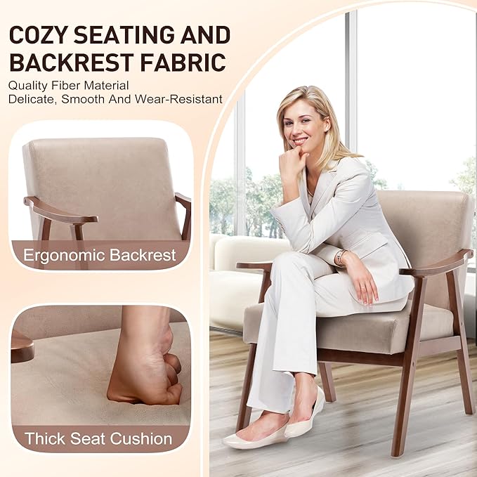 KEIKI Mid Century Modern Accent Chair w/High Wingback, Comfy Fabric Living Room - Image 4