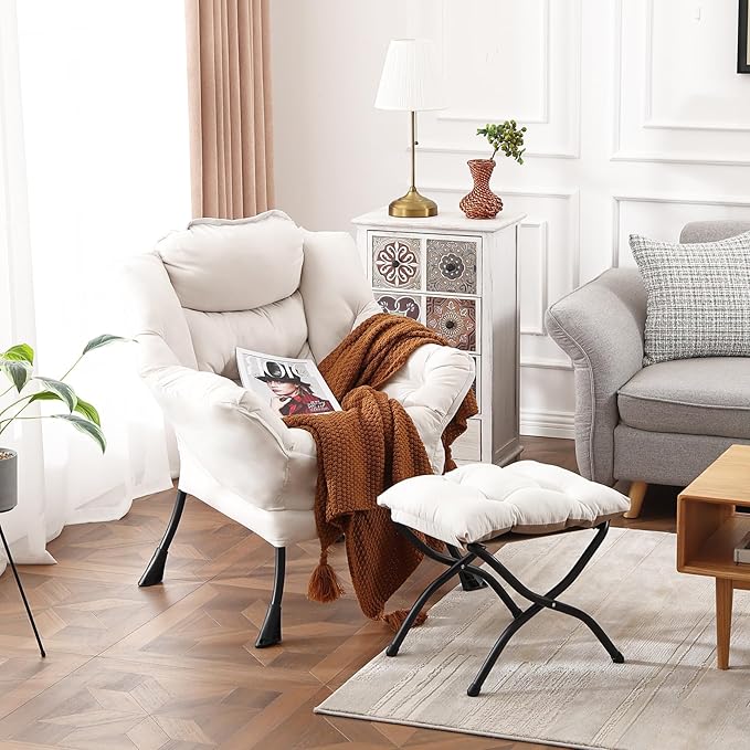 Lazy Chair with Ottoman, Modern Reading Lounge Accent Chair with Armrests and a - Image 3