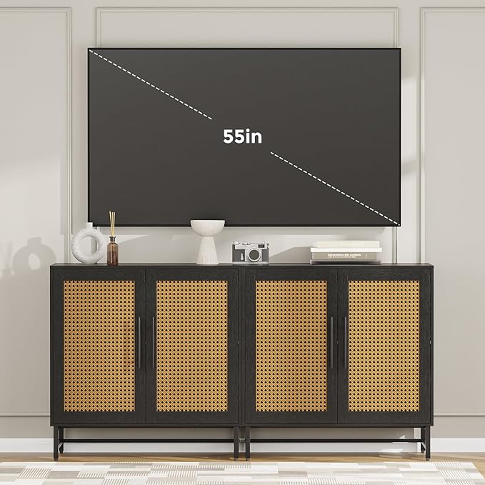 KFO Storage Cabinet with Rattan Doors, Free Standing Buffet Cabinet, Modern - Image 5