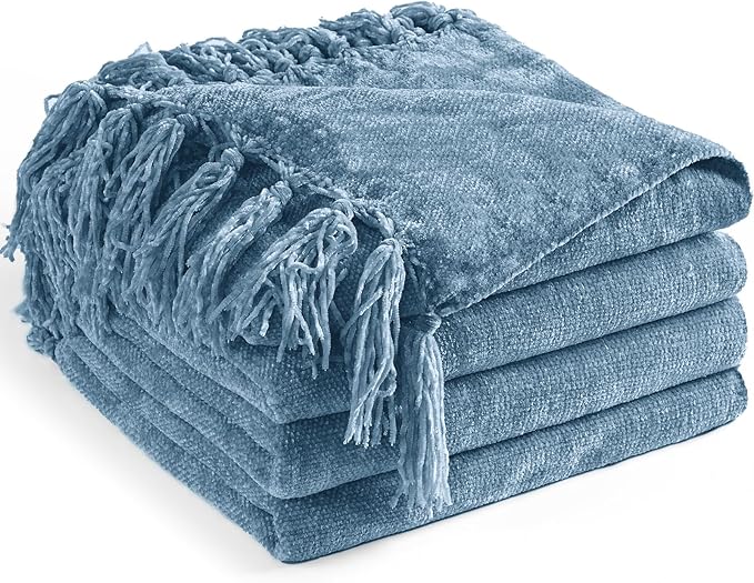 Chenille Throw Blanket for Couch 50"X 60", Soft Cozy Throws by LONGCREATE