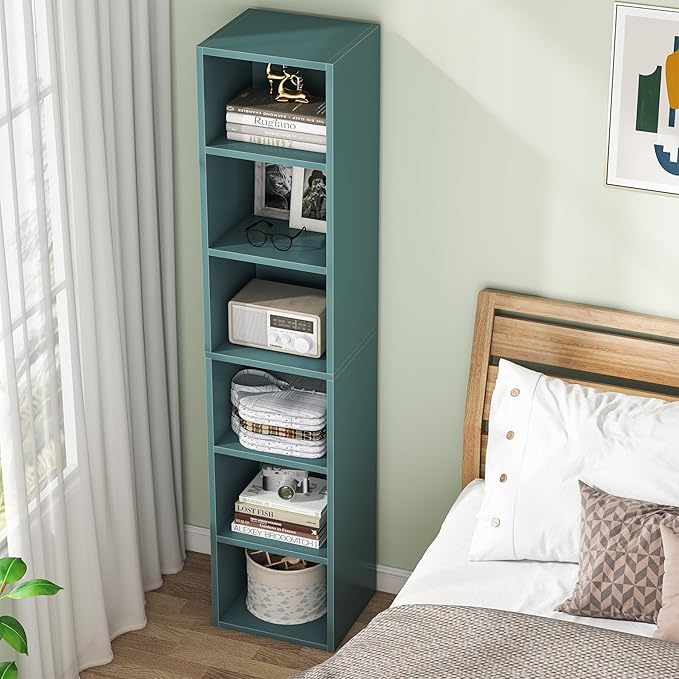 LITTLE TREE 70.9 Inch Tall Narrow Bookcase, Corner Bookshelf 6 Tier Cube - Image 5