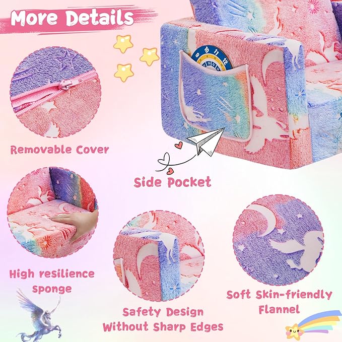 Toddler Couch, Toddler Chair, 2-in-1 Baby Seat Furniture Fold Out, Convertible - Image 6