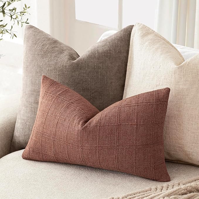Foindtower Set of 2 Decorative Linen Check Throw Pillow Covers Neutral - Image 5