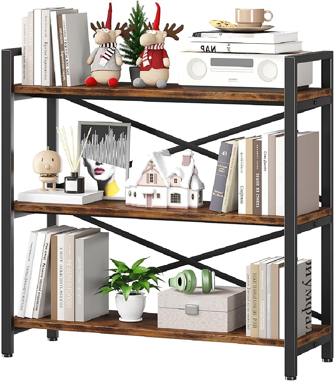 Homeiju 3 Tier Bookshelf 31.49" Width, Wood and Metal Etagere Bookcase by Homeiju