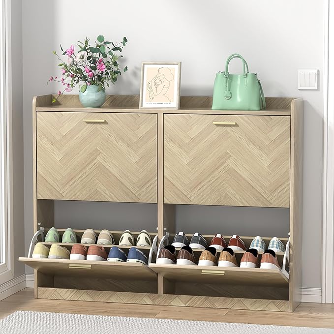 47" Large Shoe Cabinet with 4 Flip Drawers, Freestanding Shoe Storage Cabinet - Image 7
