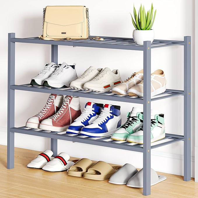 Smiry Shoe Rack, 3 Tier Bamboo Shoe Organizer, Stackable Free Standing Wooden by Smiry
