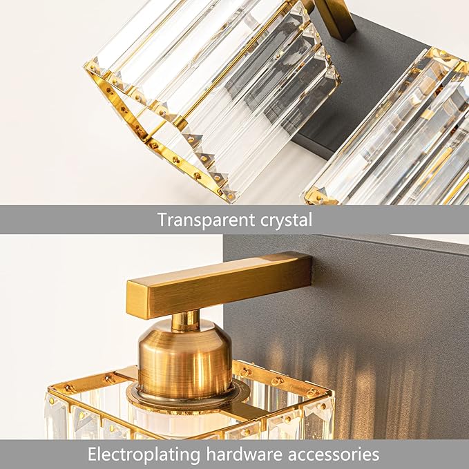 Modern Bathroom Vanity Light 3-Lights Black Gold Crystal Bathroom Wall Light - Image 5