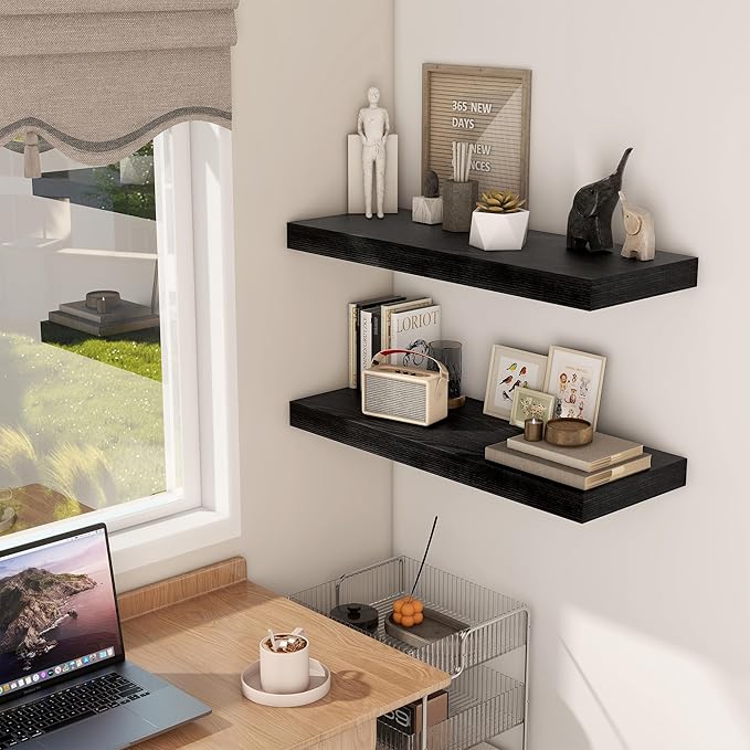 Fun Memories Black Floating Shelves 30" W x 12" D, 12 Inch Deep Floating Shelf - Image 6