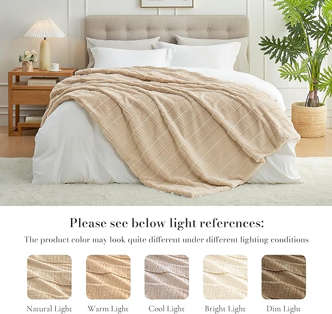 Amélie Home Luxury Striped Faux Fur Throw Blanket - Image 3