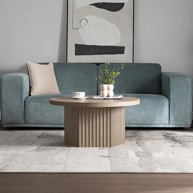 SICOTAS Round Coffee Table for Living Room, Modern Fluted Circle Center Coffee - Image 3