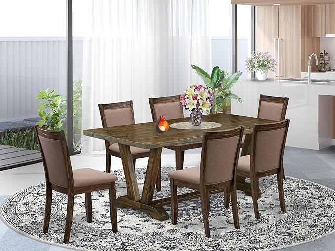 East West Furniture V777MZ748-7 7 Piece Modern Dining Table Set Consist of a - Image 2