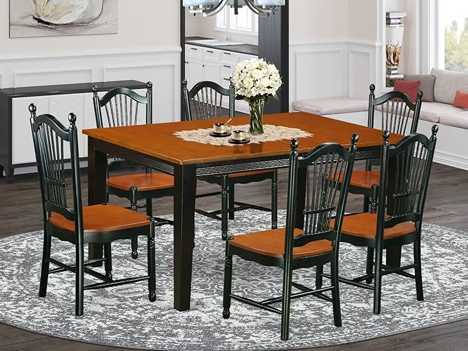 East West Furniture QUDO7-BCH-W 7 Piece Dining Room Table Set Consist of a - Image 2